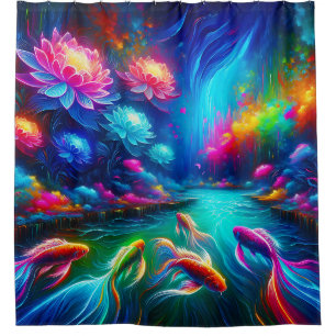 “Surreal River Dreamscape - Vibrant Nature Art” Shower Curtain