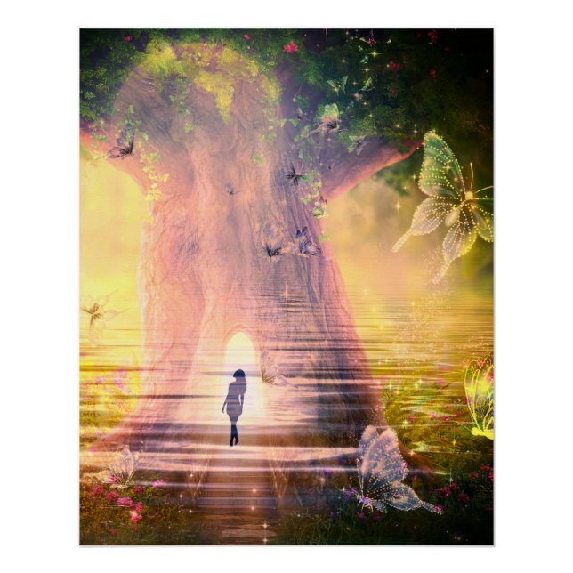 Surreal River Forest of Butterflies Poster (Front)