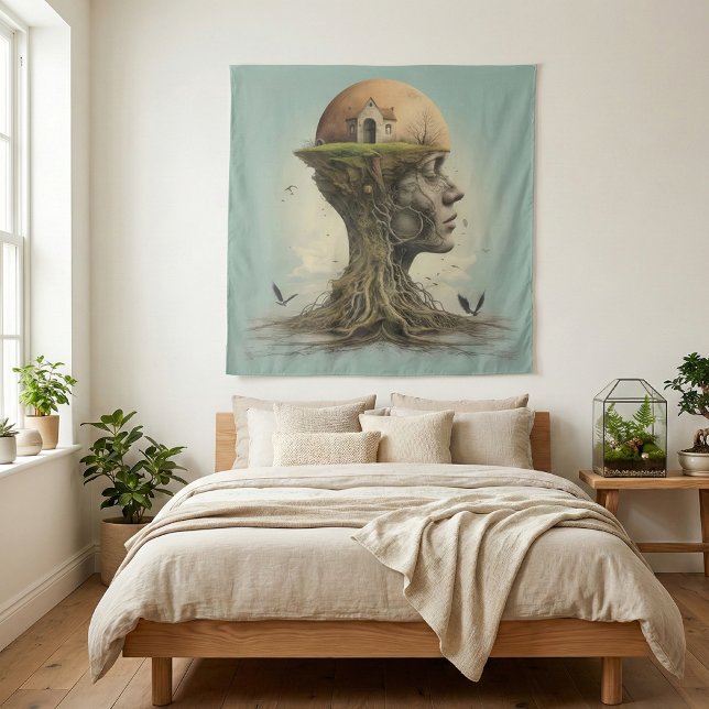 Surreal Rooted Mind House: Fantasy Head Tapestry (Creator Uploaded)