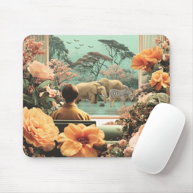 Surreal Safari Scene With Elephants Zebras Mouse Pad (With Mouse)