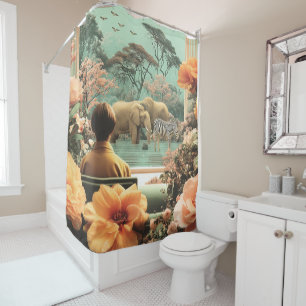 Surreal Safari Scene With Elephants Zebras Shower Curtain