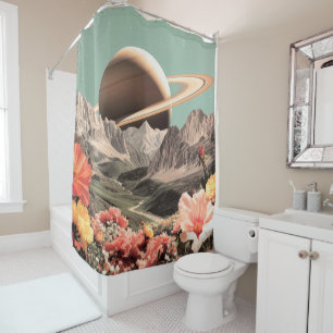 Surreal Saturn Over Mountain Valley Shower Curtain
