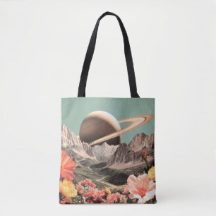 Surreal Saturn Over Mountain Valley Tote Bag