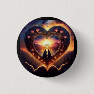 Surreal Scene With Loving Couple Resting On Heart 3 Cm Round Badge