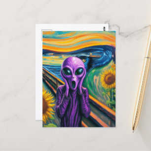 Surreal Screaming Purple Alien Postcard