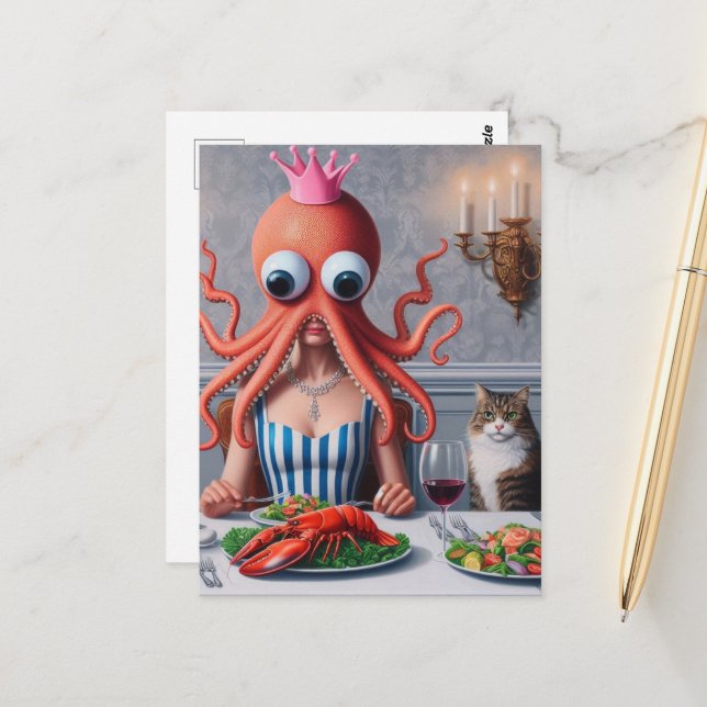 Surreal Seafood Meal Postcard (Front/Back In Situ)
