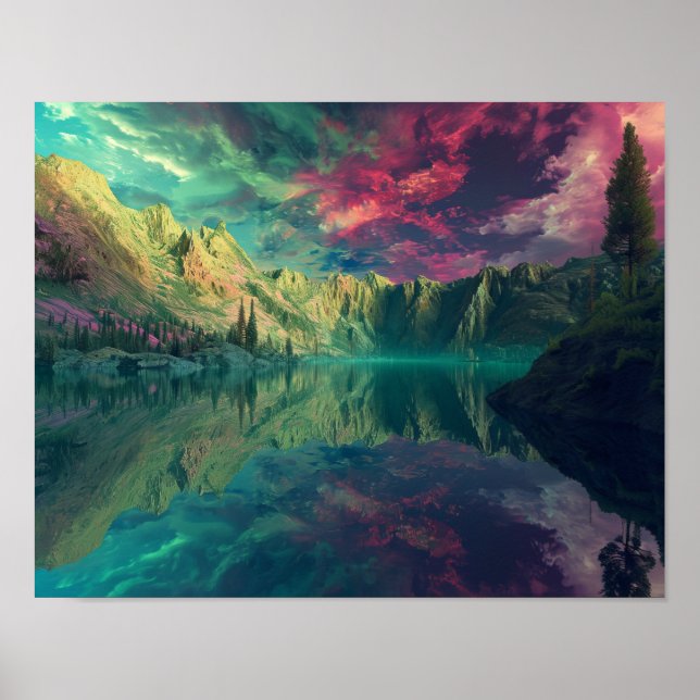 Surreal Serenity: Reflections of the Ethereal Lake Poster (Front)