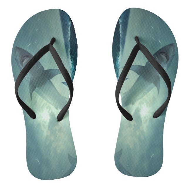 Surreal Shark Leap in Ocean Thongs (Footbed)