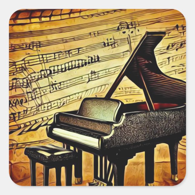 Surreal Sheet Music & Grand Piano Square Sticker (Front)