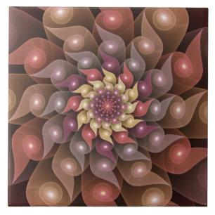 Surreal Shiny Flower Modern Abstract Fractal Art Ceramic Tile