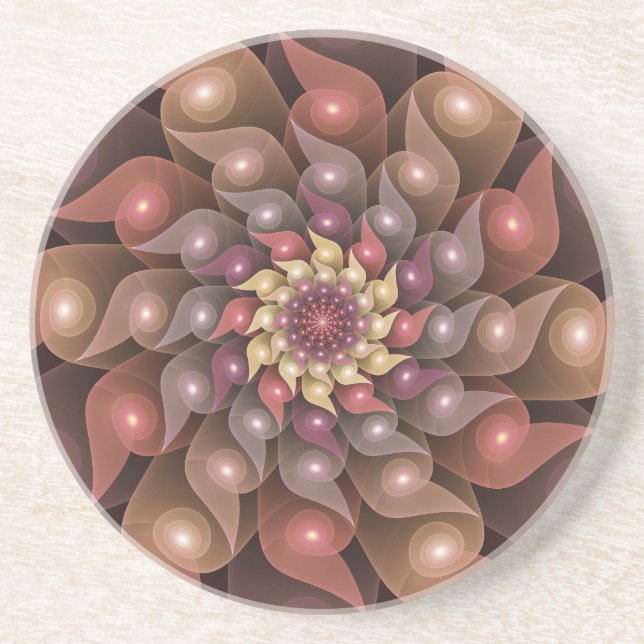 Surreal Shiny Flower Modern Abstract Fractal Art Coaster (Front)