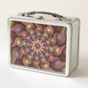 Surreal Shiny Flower Modern Abstract Fractal Art Metal Lunch Box