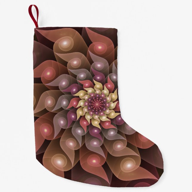 Surreal Shiny Flower Modern Abstract Fractal Art Small Christmas Stocking (Front)
