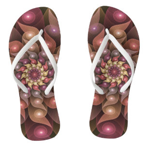 Surreal Shiny Flower Modern Abstract Fractal Art Thongs