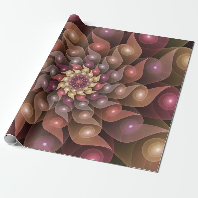 Surreal Shiny Flower Modern Abstract Fractal Art Wrapping Paper (Unrolled)