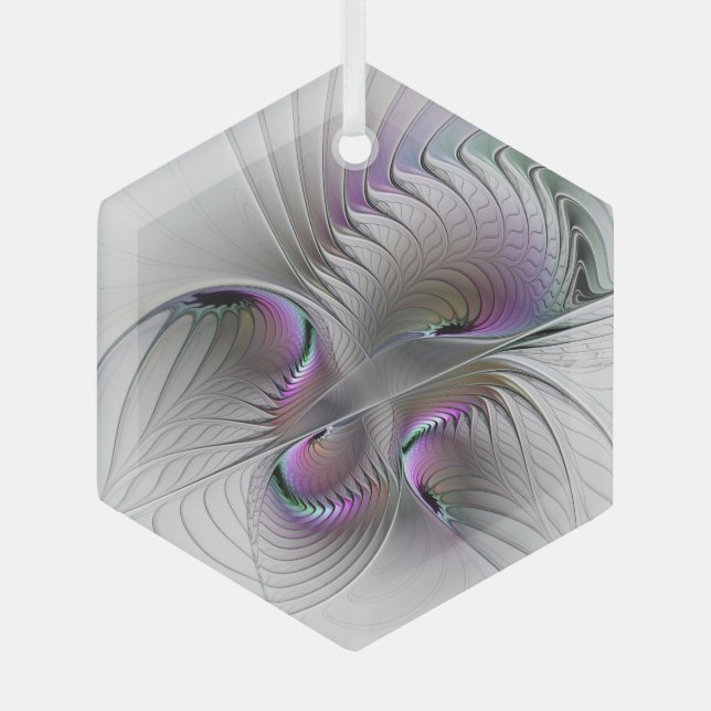 Surreal Shy Beauty Modern Abstract Fractal Art Glass Tree Decoration (Front)