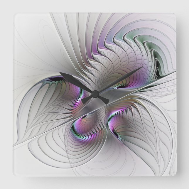 Surreal Shy Beauty Modern Abstract Fractal Art Square Wall Clock (Front)