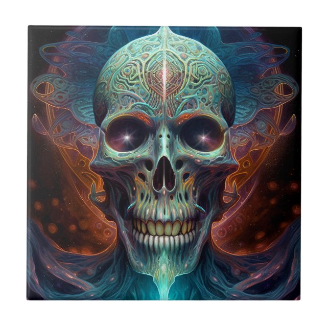 Surreal Skull Gothic Horror Art Ceramic Tile (Front)