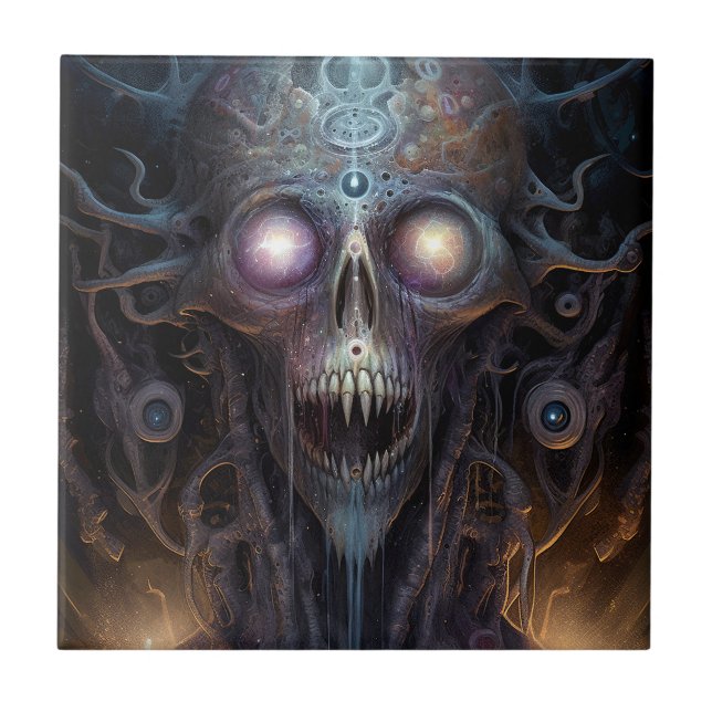 Surreal Skull Gothic Horror Art Ceramic Tile (Front)