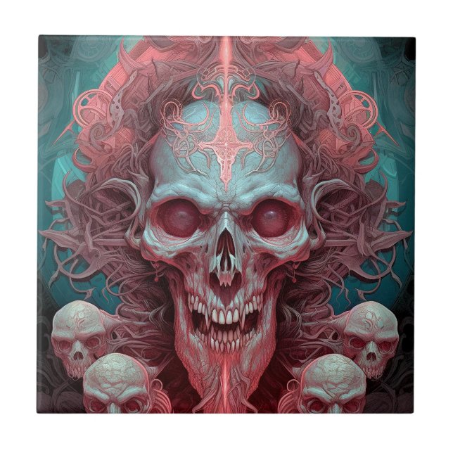 Surreal Skull Gothic Horror Art Ceramic Tile (Front)