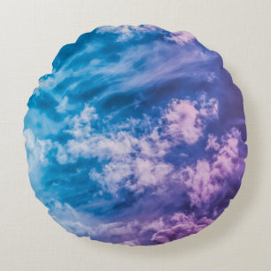 Surreal sky, dreamy abstract art. round cushion