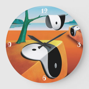 Surreal soft Yin Yang landscape clock. Large Clock