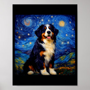 Surreal Starry Night Bernese Mountain Dog  Poster