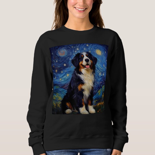 Surreal Starry Night Bernese Mountain Dog Sweatshirt (Front)