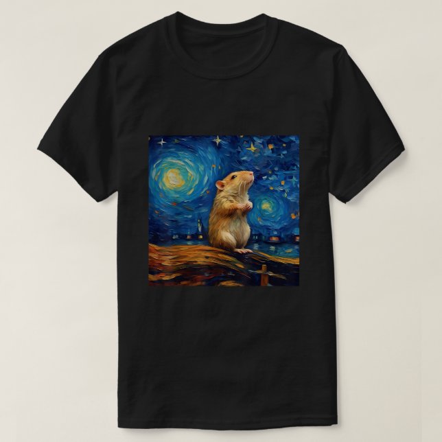 Surreal Starry Night Gerbil  T-Shirt (Design Front)