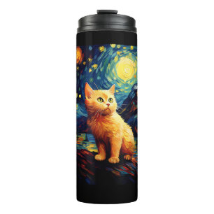 Surreal Starry Night Munchkin Cat Thermal Tumbler