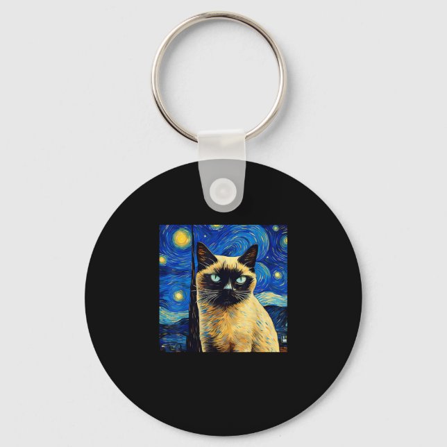 Surreal Starry Night Siamese Cat_1 Key Ring (Front)
