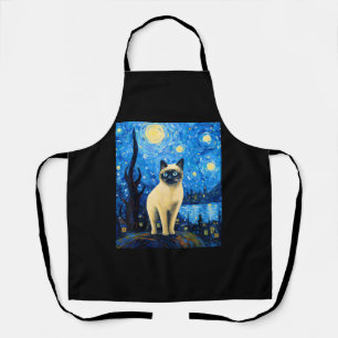 Surreal Starry Night Siamese Cat Apron
