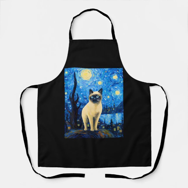 Surreal Starry Night Siamese Cat Apron (Front)