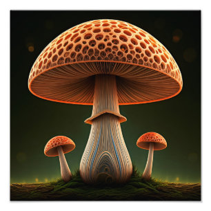 Surreal Straw Mushroom Digital Watercolor Art Photo Print