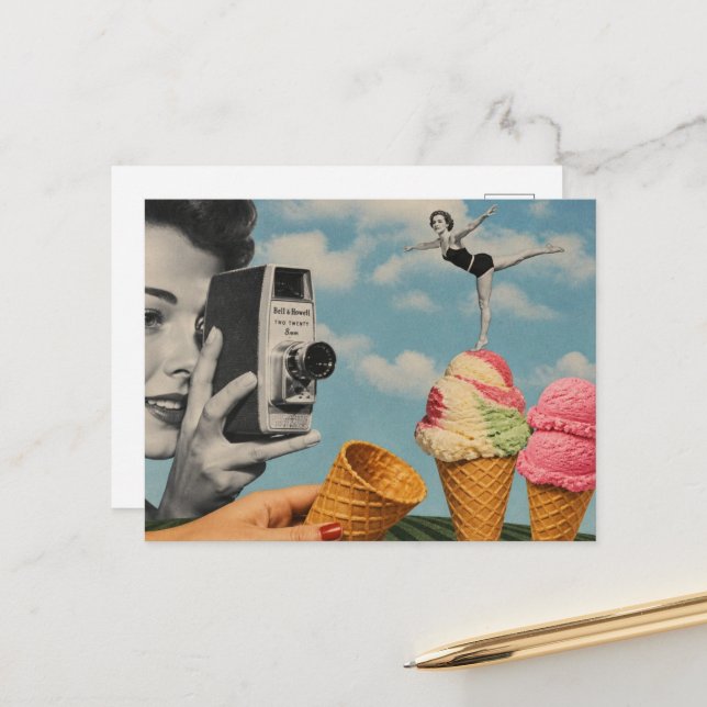 Surreal Summertime Collage Icecream Swim Postcard (Front/Back In Situ)