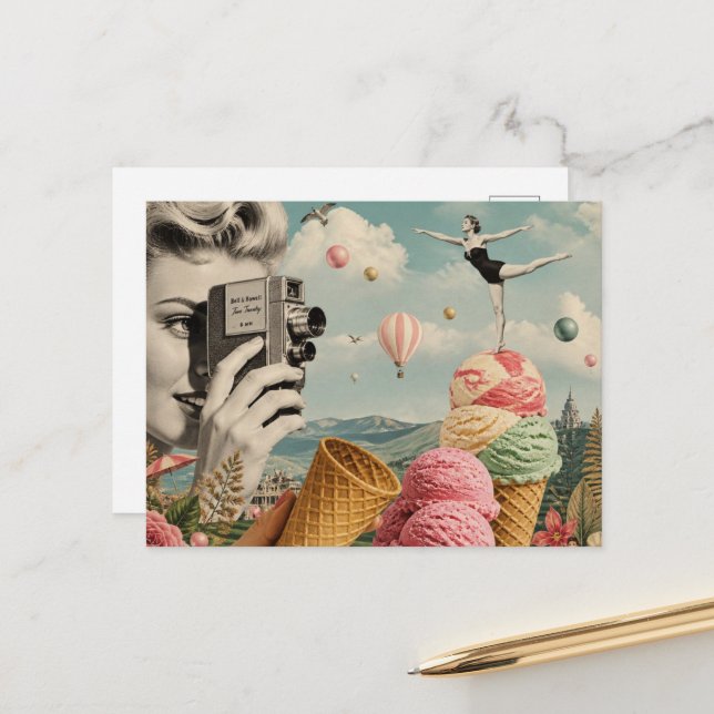 Surreal Summertime Icecream Swim Collage  Postcard (Front/Back In Situ)