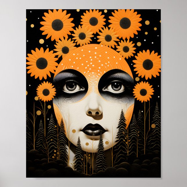 Surreal Sunflower Face Celestial Poster (Front)