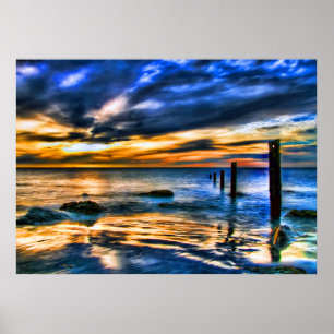 Surreal Sunset at Washed Out Pier Poster