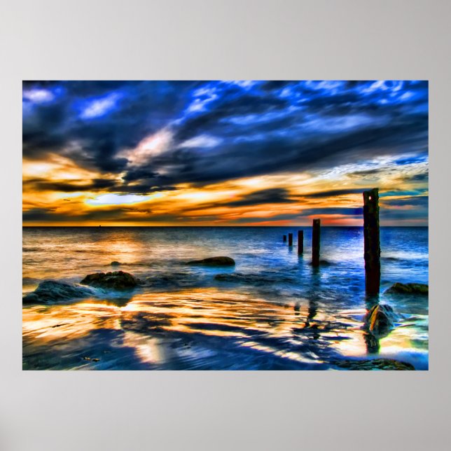 Surreal Sunset at Washed Out Pier Poster (Front)