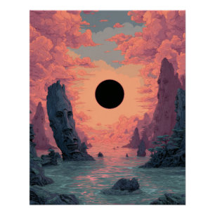 Surreal Sunset Eclipse Dreamscape Art Poster