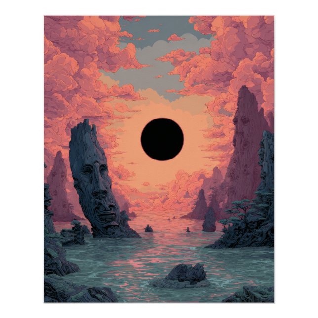 Surreal Sunset Eclipse Dreamscape Art Poster (Front)