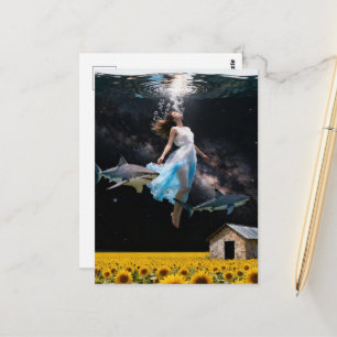 Surreal Swimming With Sharks on the Prairie  Postcard