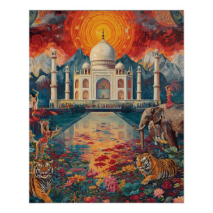 Surreal Taj Mahal Dreamscape Vibrant India  Poster