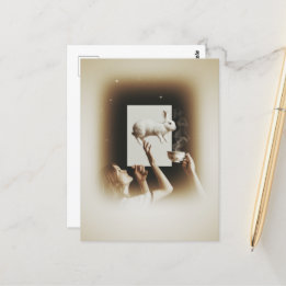 Surreal Tea With the White Bunny Postcard