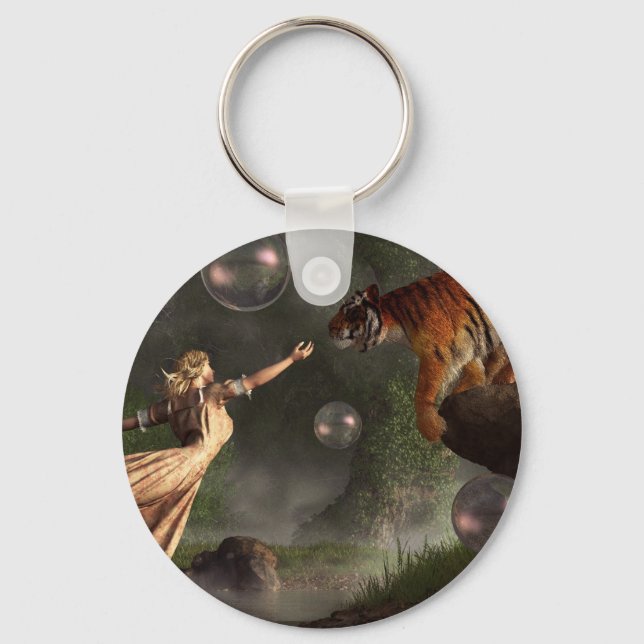 Surreal Tiger Bubble Waterdancer Dream Key Ring (Front)