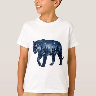 Surreal Tiger Silhouette Double Exposure in Starry T-Shirt