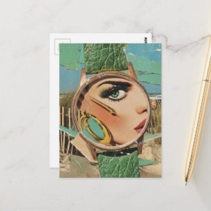 Surreal Time for Fashion Lady Collage Postcard