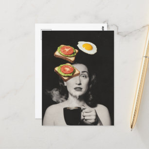 Surreal Toast with an Egg Woman With Coffee Postcard