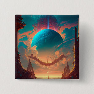 Surreal Towers Planet Visionary Landscape 15 Cm Square Badge