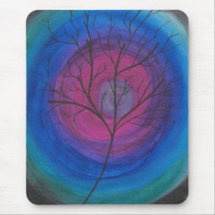 Surreal Tree Silhouette with Vivid Cosmic Swirls Mouse Pad